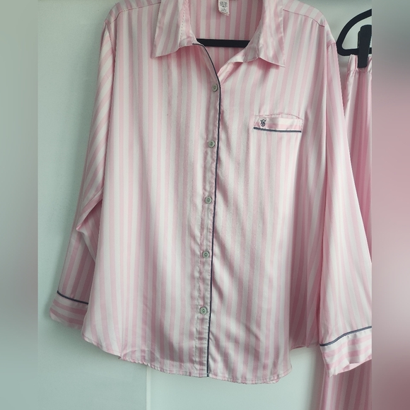 Victoria Secret Satin Afterhours Pajama PJ Set PINK ICONIC STRIPE Large - Picture 8 of 17